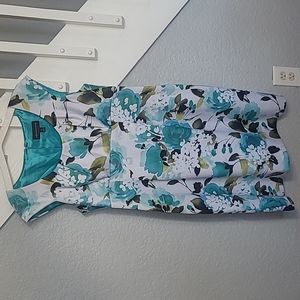 Connected Apparel white and blue floral print dress